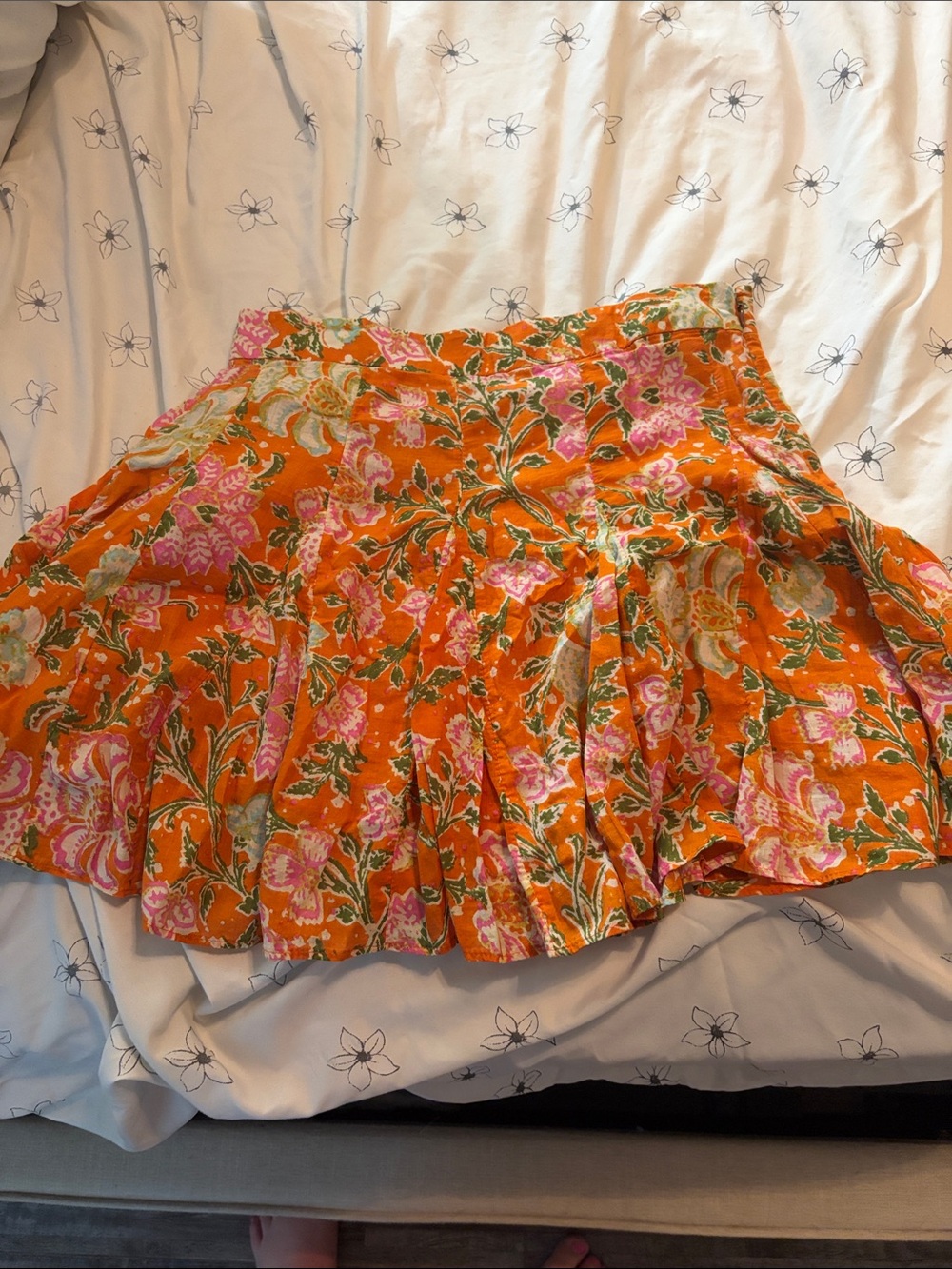 Free people Floral Orange Pleated Mini Skirt